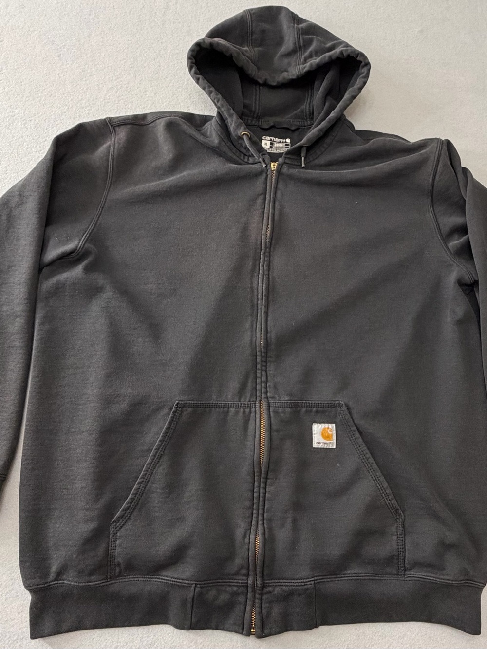 208/744 Carhartt Full Zip Hoodie Black XL Loose Fit Workwear